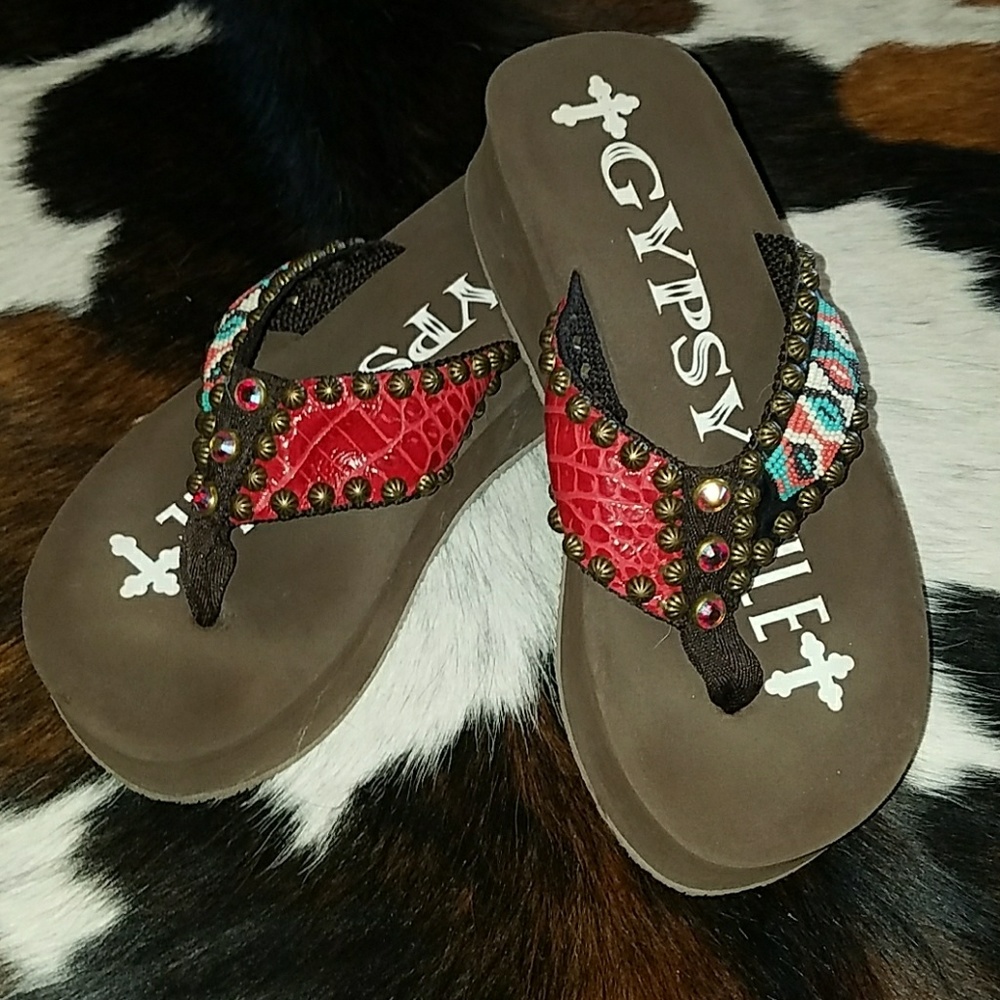 Gypsy Soule beaded and crystal flip flops
